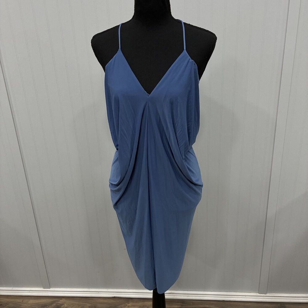 MISA Los Angeles XS Dress Blue Draped Cowl Neck Halter Mini Cocktail